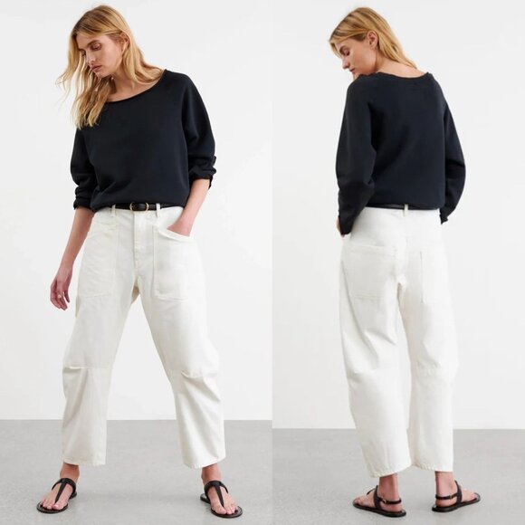 Nili Lotan Shon Jean Cream Denim Barrel Leg Tapered Crop Mid Rise Cotton Size 30 - Picture 3 of 15